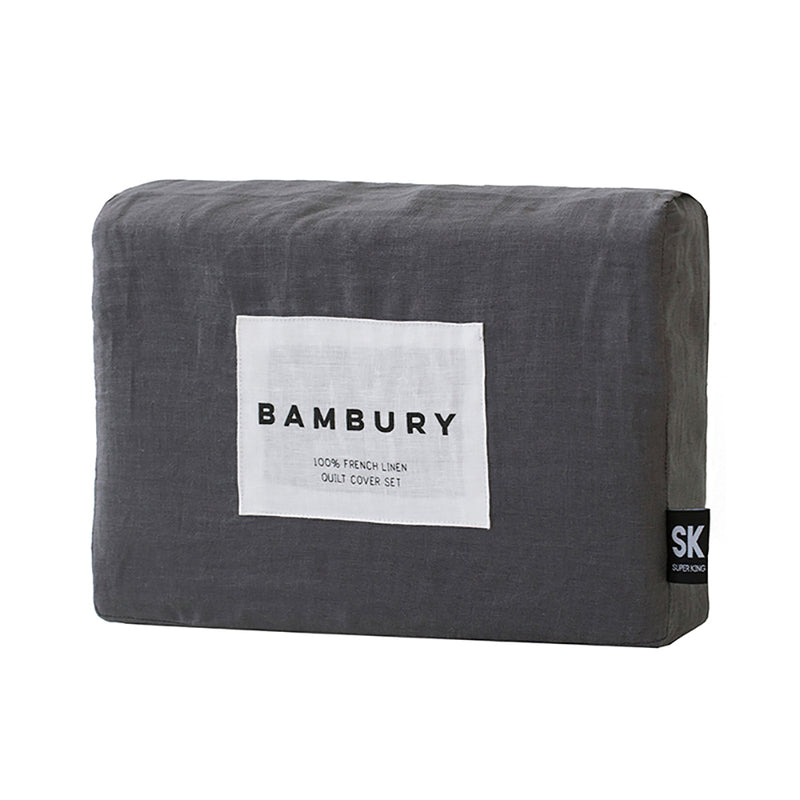 Linen Quilt Cover Set - Charcoal