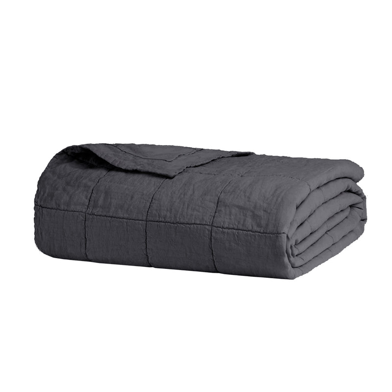 Linen Quilted Coverlet - Charcoal