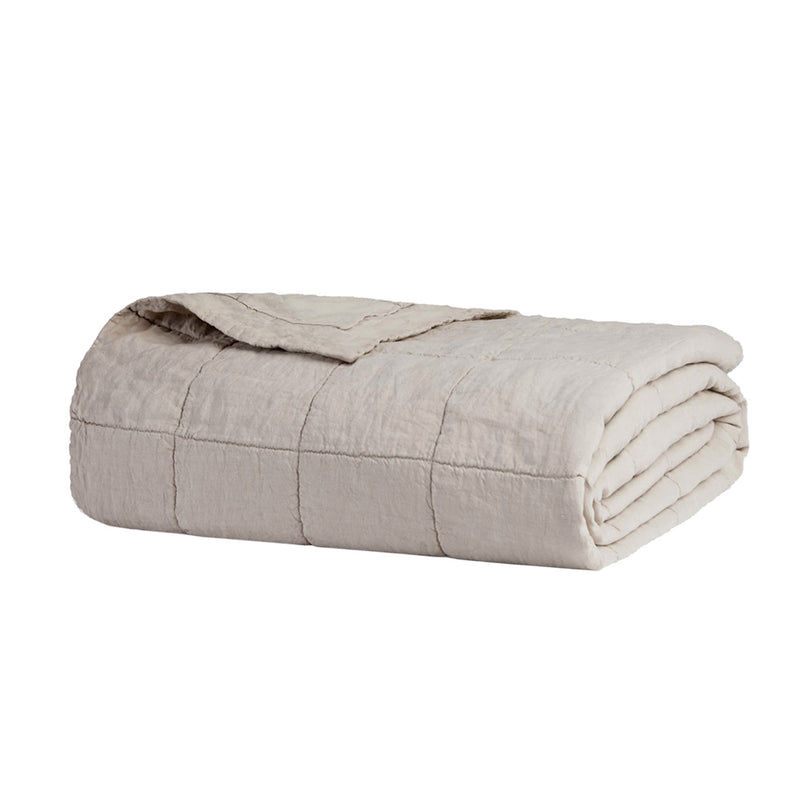 Linen Quilted Coverlet - Pebble