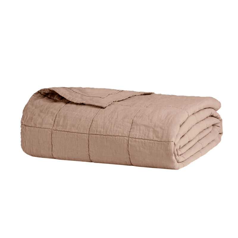 Linen Quilted Coverlet - Tea Rose