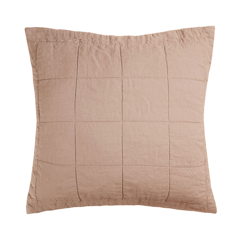 Linen Quilted Euro Pillow Sham - Tea Rose