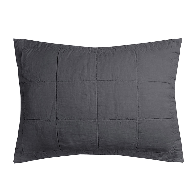 Linen Quilted Pillow Sham - Charcoal