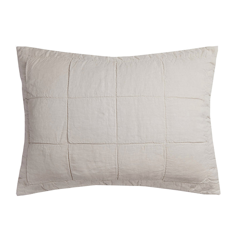 Linen Quilted Pillow Sham - Pebble