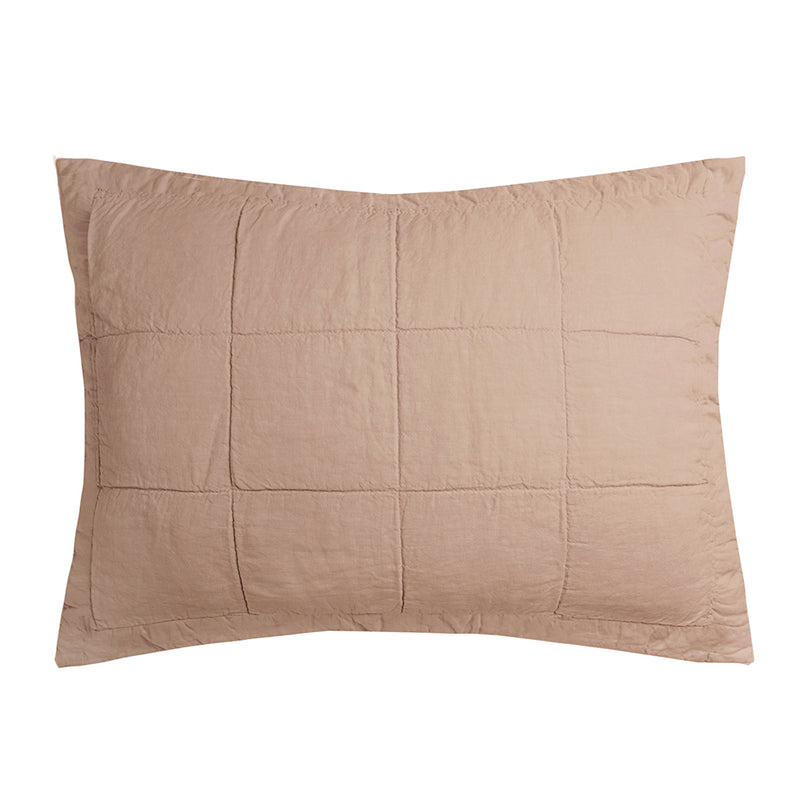 Linen Quilted Pillow Sham - Tea Rose