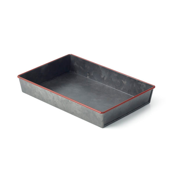 Galvanised Black Rectangular Flared Tray, Red Rim 240x160x40mm