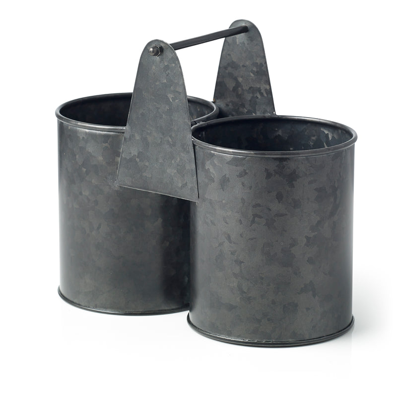 Coney Island Galvanised Black Dual Pot Caddy 240x120x140mm