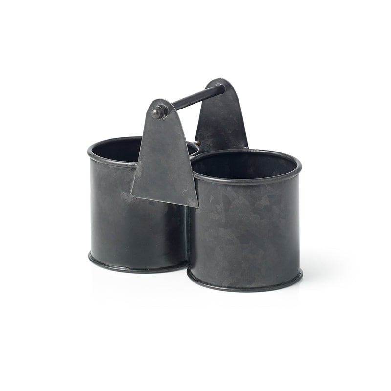 Coney Island Galvanised Black Dual Pot Caddy 140x70x70mm