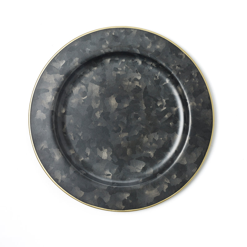 Coney Island Galvanised Black Round Wide Gold Rim Plate 230mm