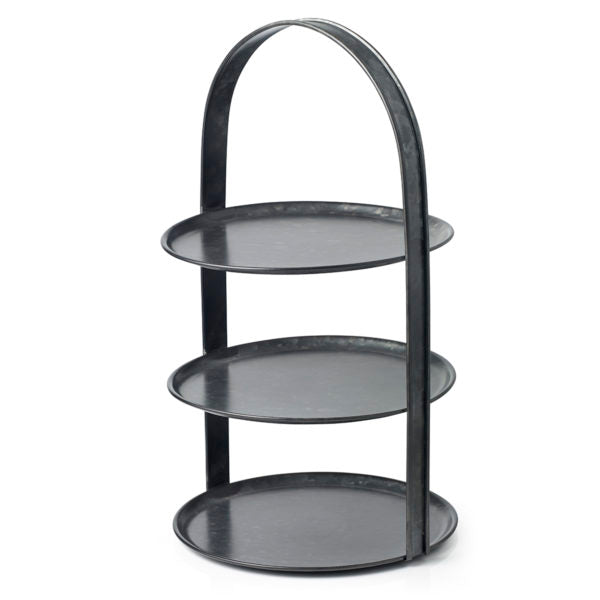 Coney Island Galvanised Black 3 Tier Fixed Tea Stand 310x510mm