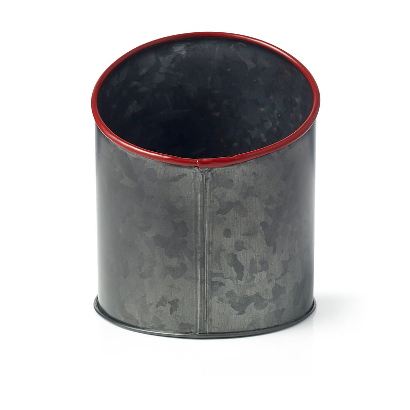 Galvanised Black Slanted Pot, Red Rim, Coney Island 120x140mm