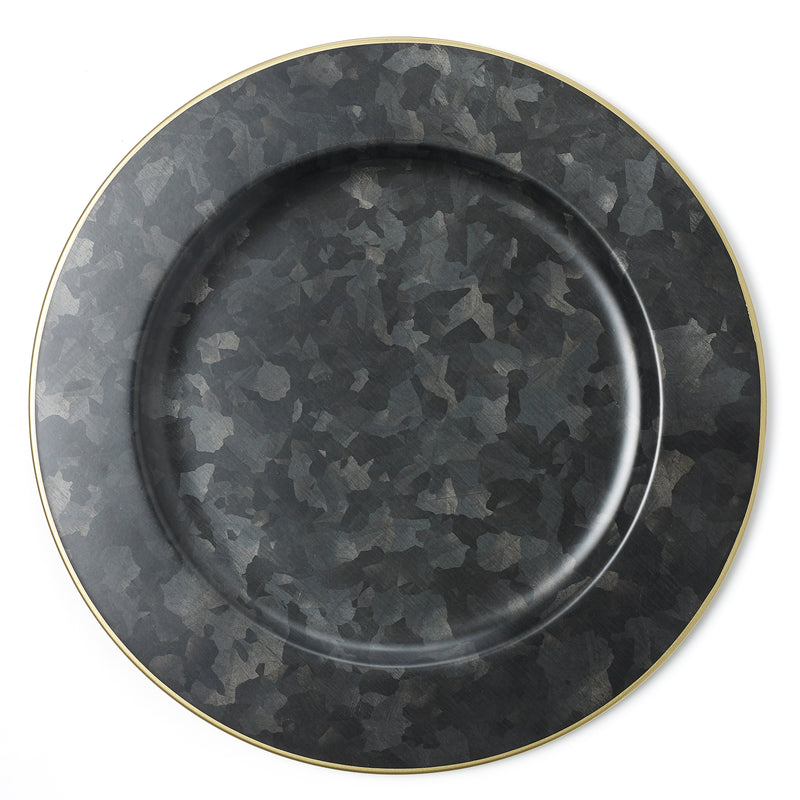 Coney Island Galvanised Black Round Wide Gold Rim Plate 280mm