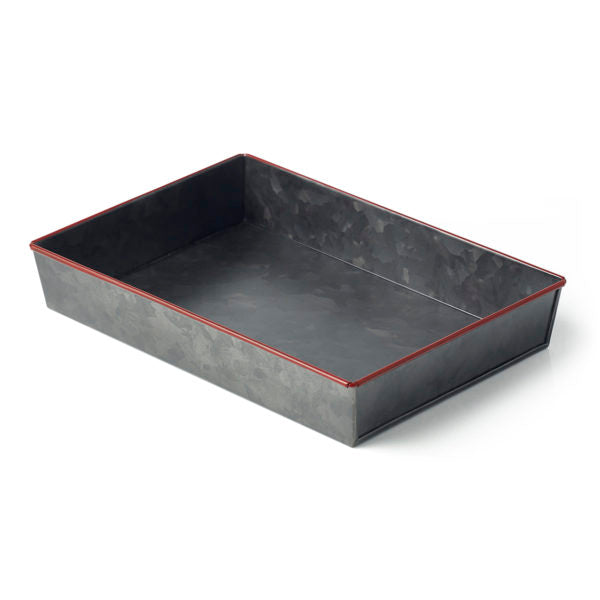 Galvanised Black Rectangular Flared Tray, Red Rim 270x190x45mm