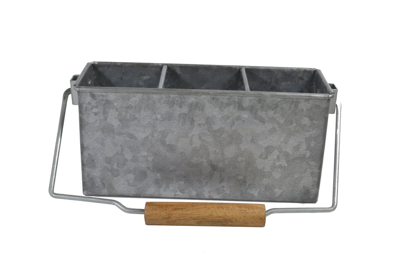 Galvanised 3 Comp Caddy with Handle 250x90x115mm, Coney Island