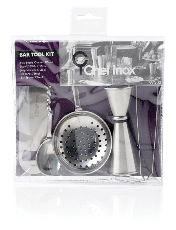 5 Piece Bar Set (Tong, Jigger, Strainer, Opener, Spoon)