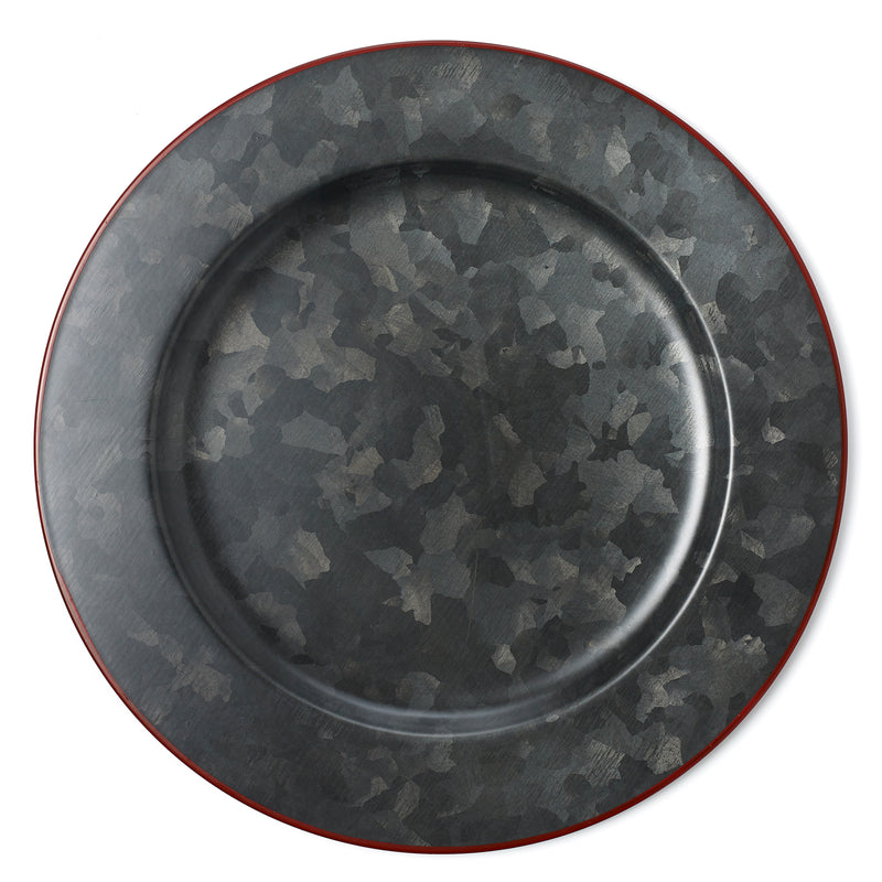 Coney Island Galvanised Black Round Wide Red Rim Plate 280mm